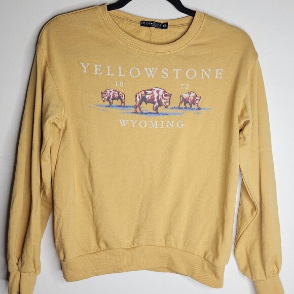 Fifth Sun Tops - Fifth Sun Yellowstone Wyoming Yellow Buffalo Crewneck Sweatshirt, XS